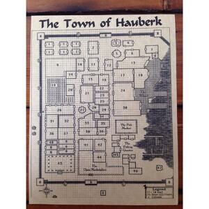 Vintage 90s Fan Made Dungeons Dragons D&D Town of Hauberk Fantasy RPG City Map